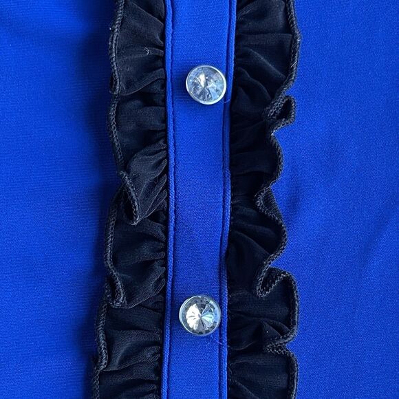 Solar Ruffle Blouse Womens Small (marked XL) Y2K Colorblock Rhinestone Button - Picture 3 of 8